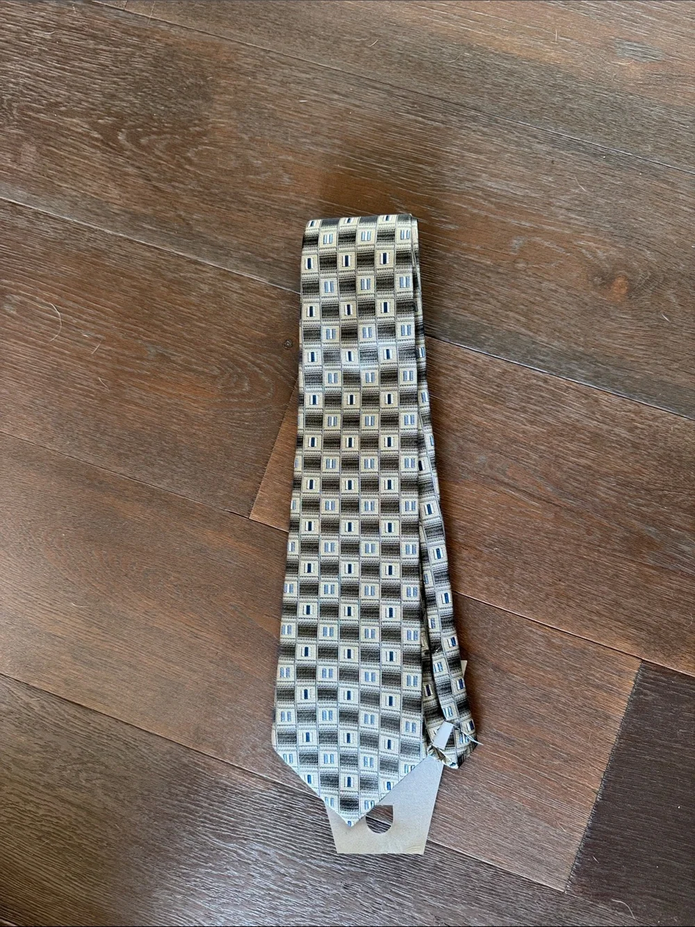 Classic Men's Square-Pattern Tie in Beige and Blue